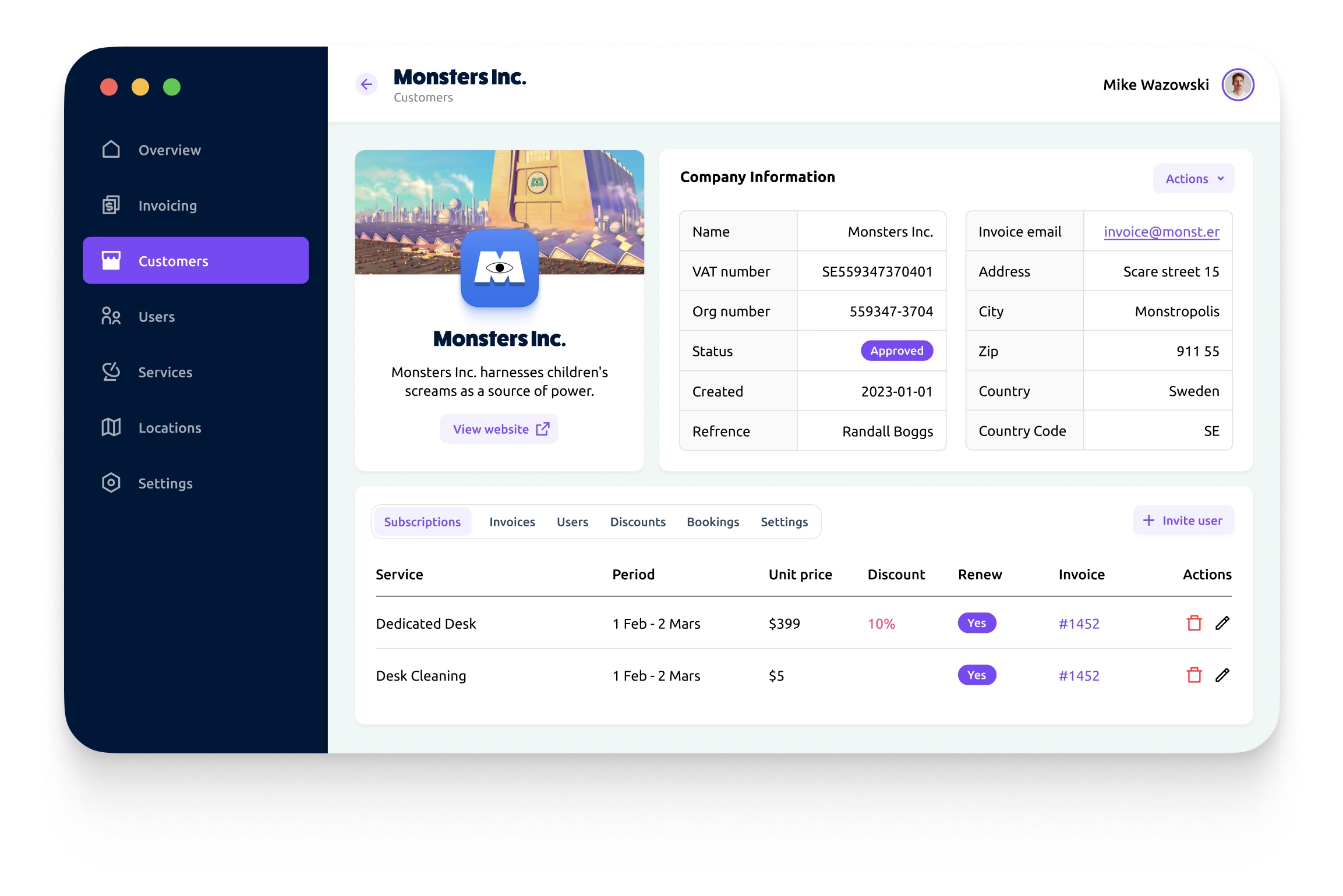 Image showing trivial customer and user management in Facility Monster